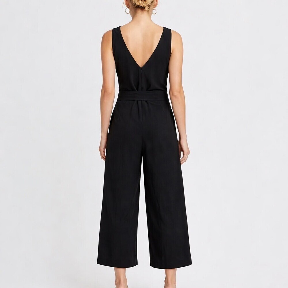 Everlane City Stripe Jumpsuit Sleeveless Crop Wide Leg Black Women size 2 - Picture 4 of 9